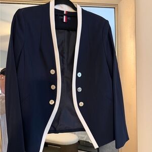 TommyHilifger Navy Contrast-Trim Women's Blazer